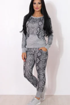 Rebellious Fashion Terma Grey Snakeskin Loungewear Set