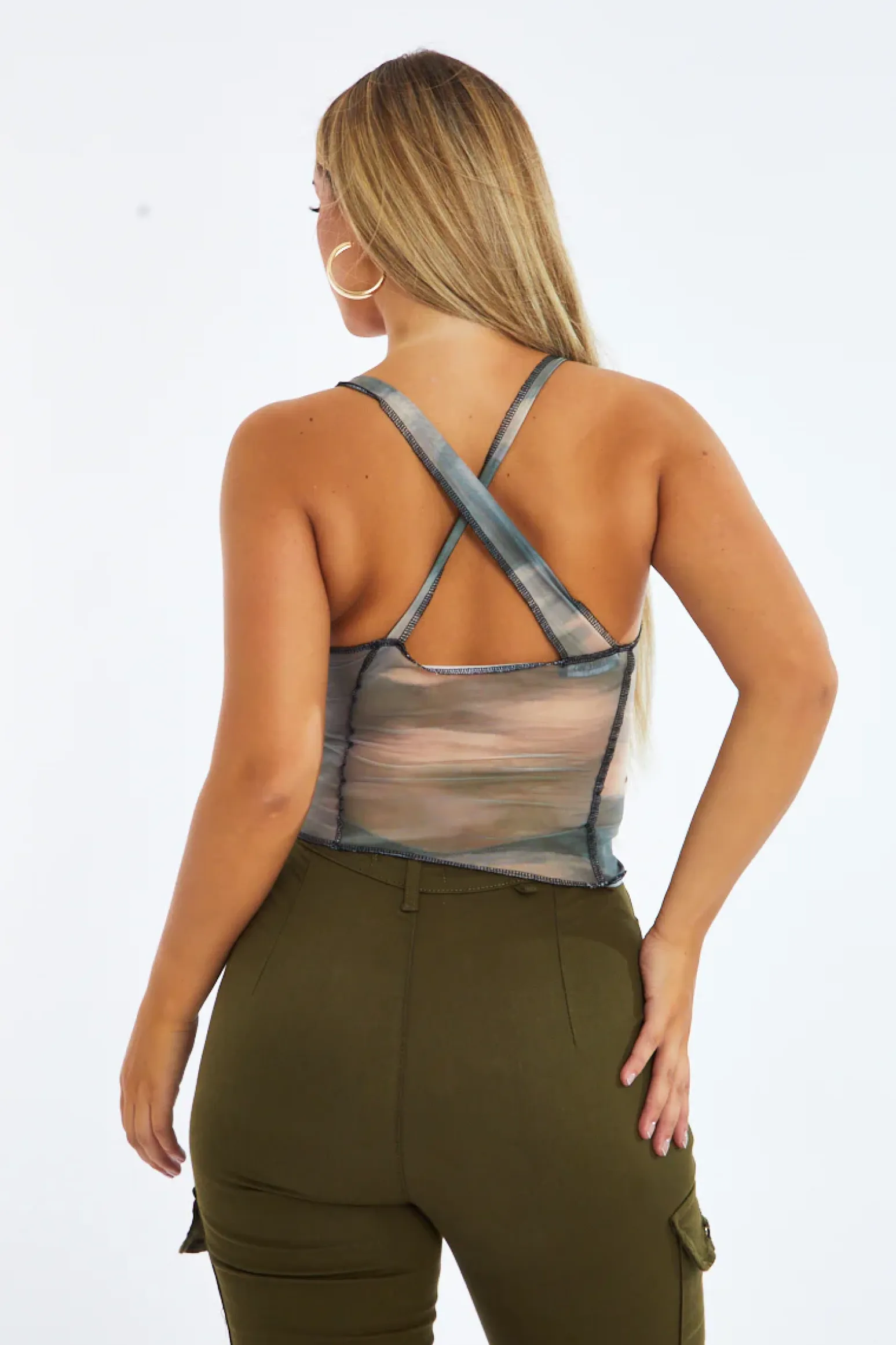 Rebellious Fashion Tie Dye Print Mesh Asymmetric Crop Top - Filippa