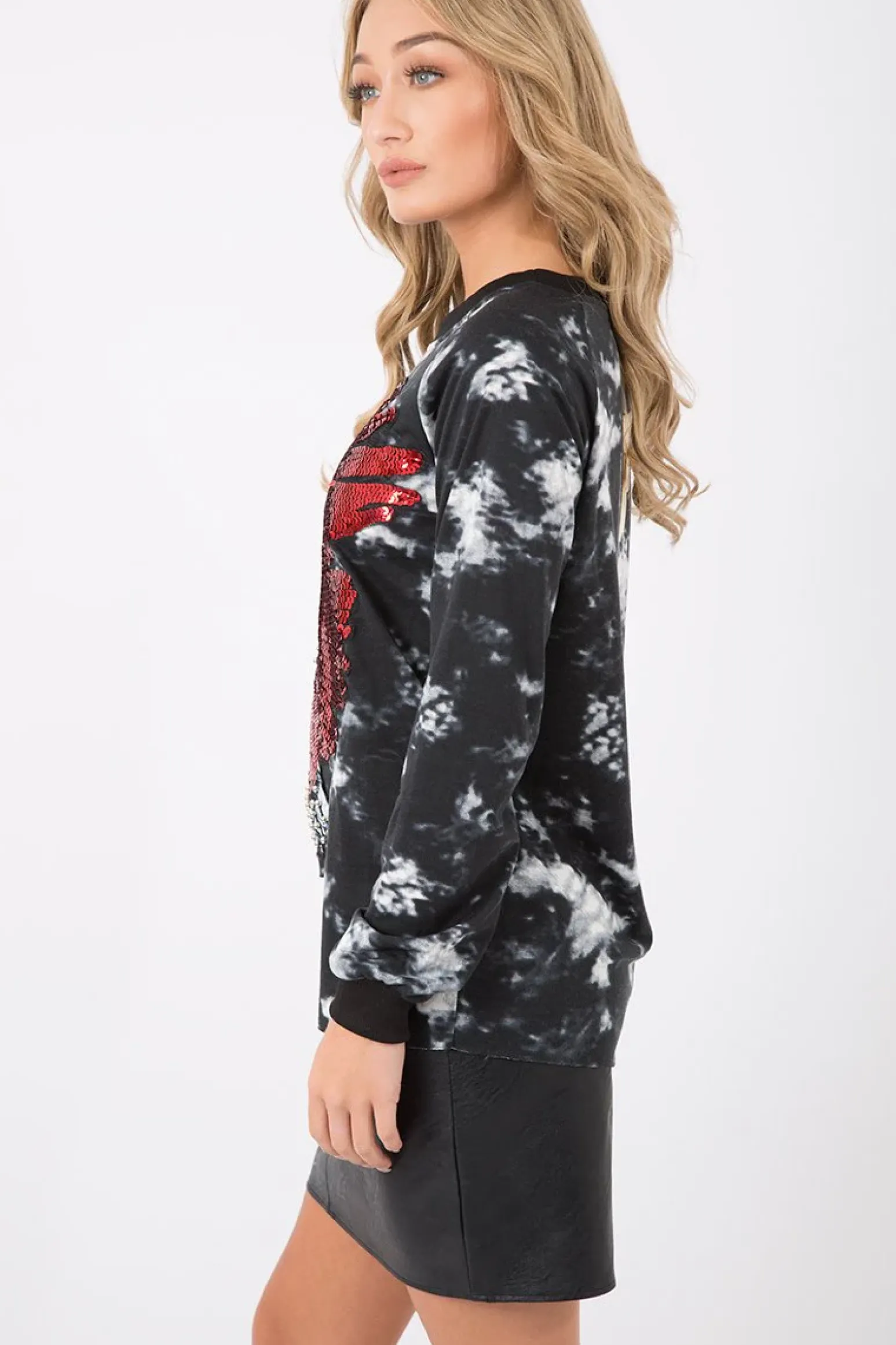 Rebellious Fashion Tie Dye Sequined Eagle Distressed Jumper - Zarah
