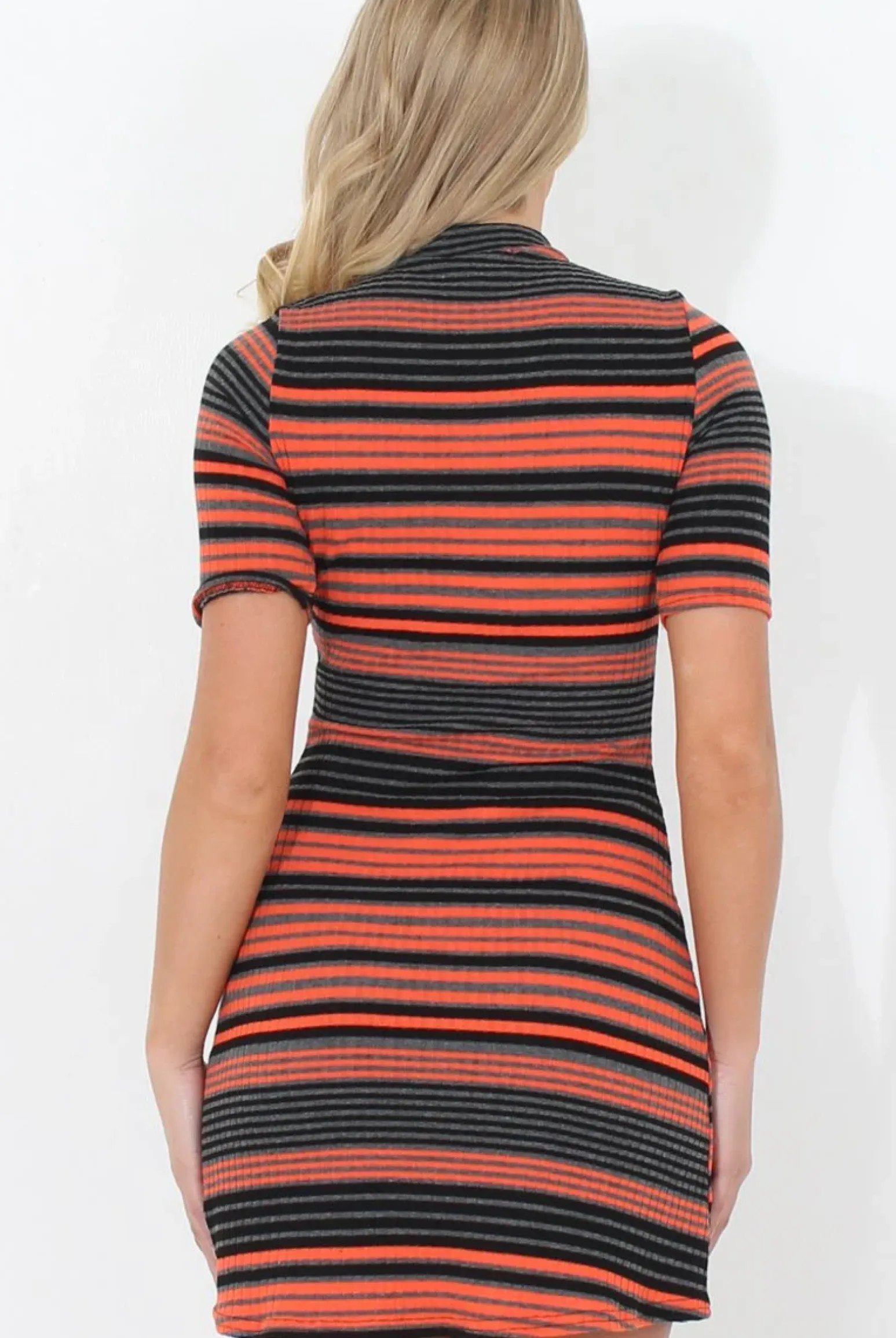 Rebellious Fashion Tilly Orange Stripe Short Sleeved Skater Dress