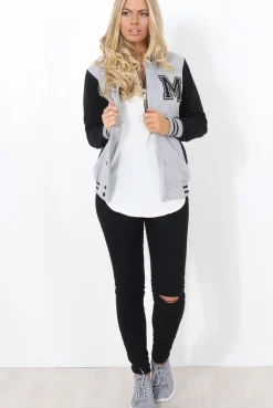 Rebellious Fashion Tomo Grey And Black Baseball Jacket