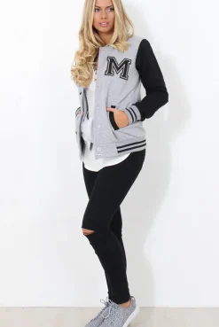 Rebellious Fashion Tomo Grey And Black Baseball Jacket