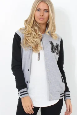 Rebellious Fashion Tomo Grey And Black Baseball Jacket