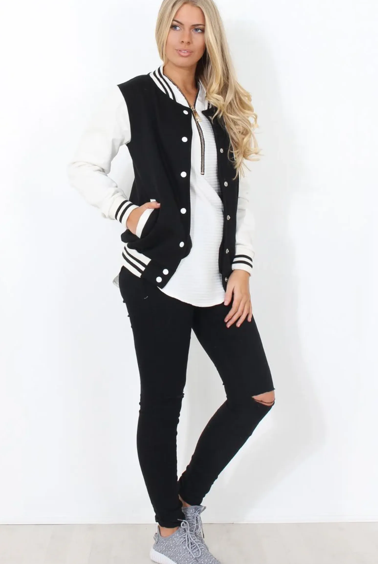 Rebellious Fashion Tomo White And Black Baseball Jacket
