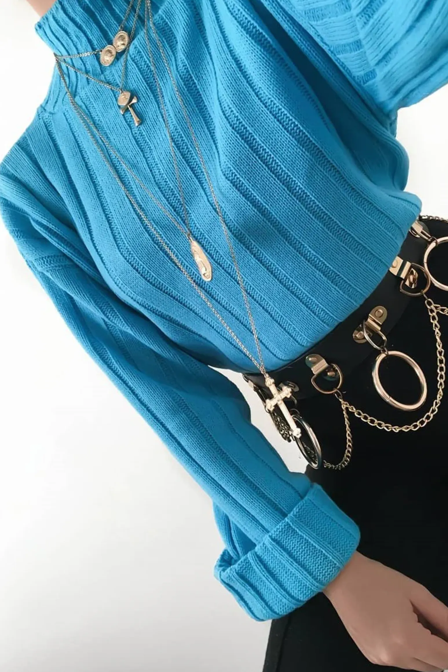 Rebellious Fashion Turqouise Knit High Neck Jumper - Jaelynn