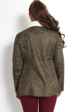 Rebellious Fashion Vanessa Khaki Suede Fur Lined Jacket