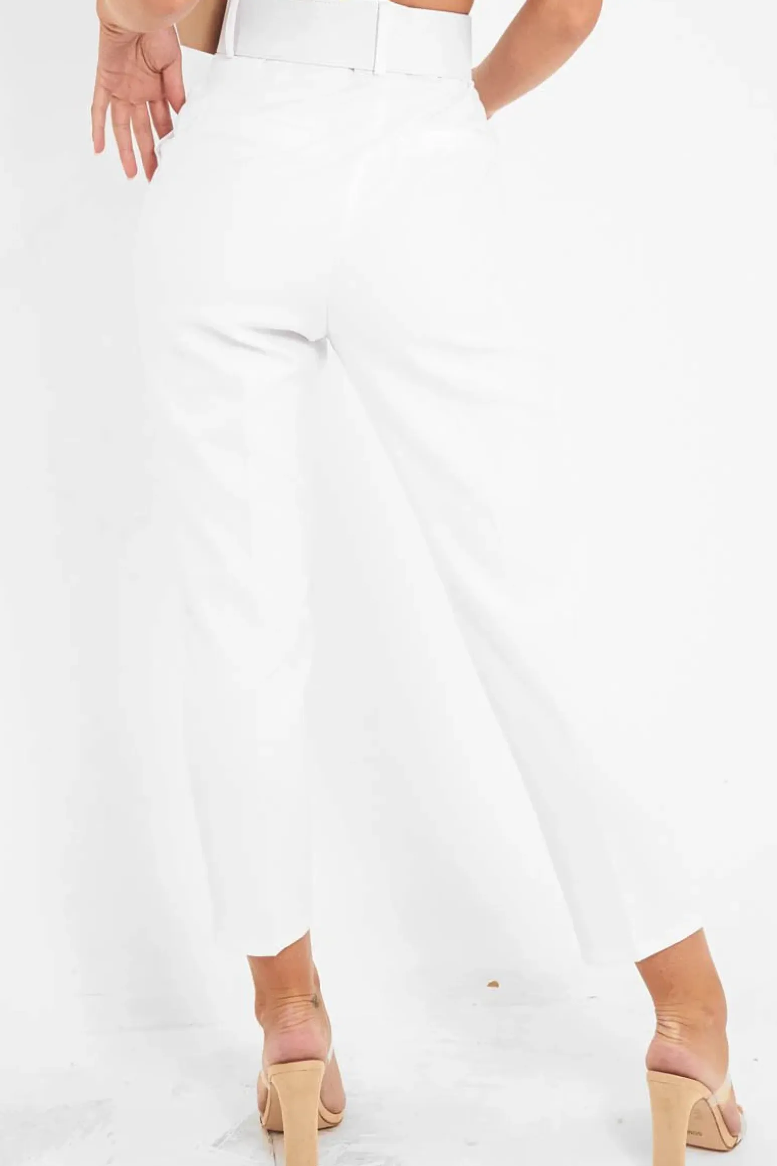 Rebellious Fashion VD - White Belted Tapered Peg Trousers - Jessika