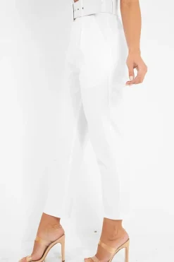 Rebellious Fashion VD - White Belted Tapered Peg Trousers - Jessika