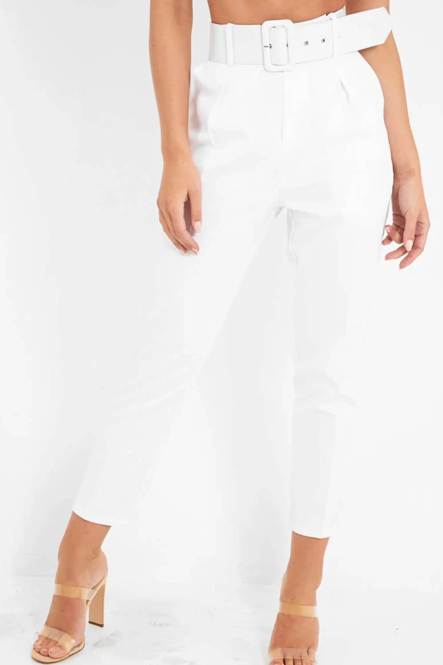 Rebellious Fashion VD - White Belted Tapered Peg Trousers - Jessika