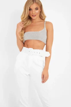 Rebellious Fashion VD - White Belted Tapered Peg Trousers - Jessika