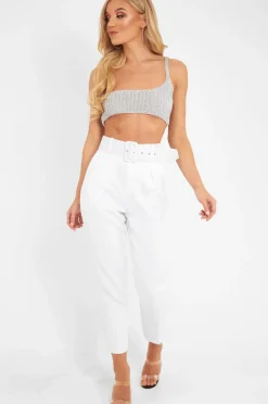 Rebellious Fashion VD - White Belted Tapered Peg Trousers - Jessika