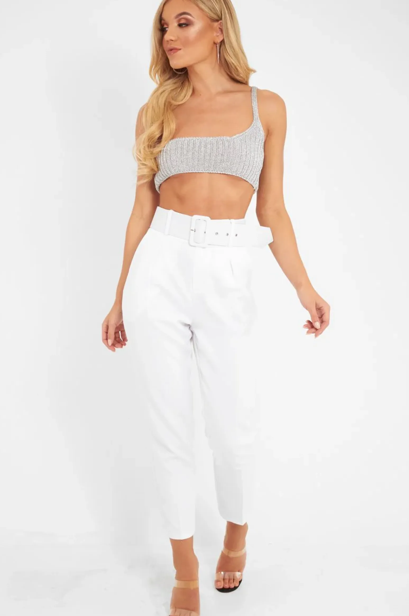 Rebellious Fashion VD - White Belted Tapered Peg Trousers - Jessika