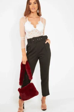 Rebellious Fashion VD - White Dobby Mesh Low Cut Bodysuit - Tamara
