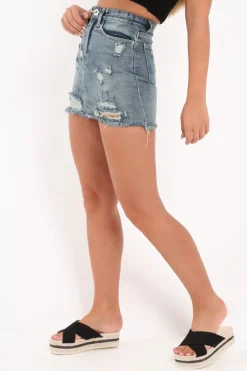 Rebellious Fashion Vintage Distressed Denim Skirt - Mandie