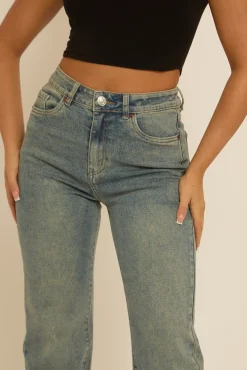 Rebellious Fashion Washed Acid Blue Stretch Straight Leg Jeans - Scarlett