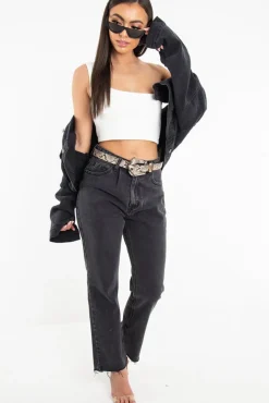 Rebellious Fashion Washed Black Crop Denim Jacket - Nianna