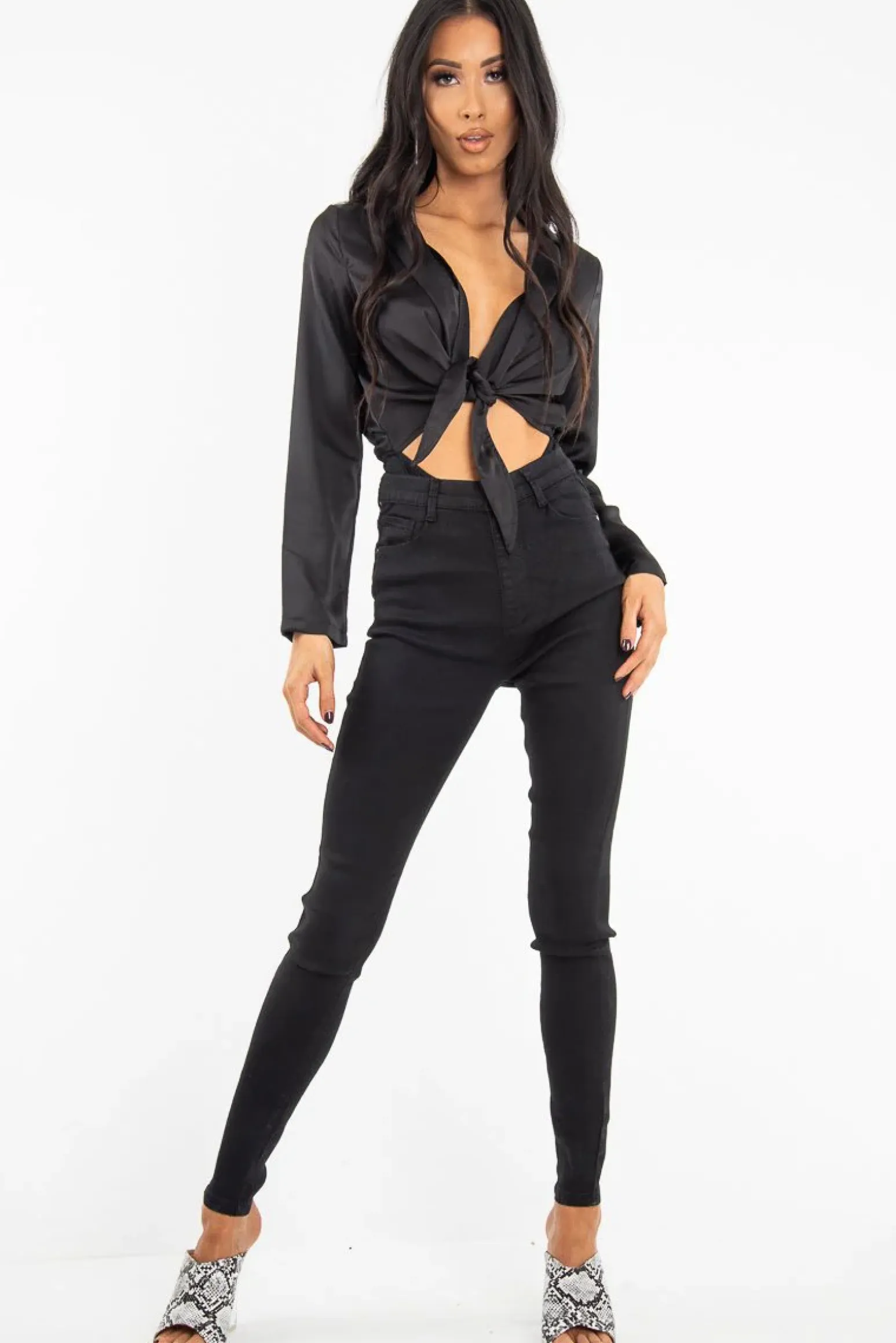 Rebellious Fashion Washed Black High Waist Skinny Fit Denim Jeans - Anatalia