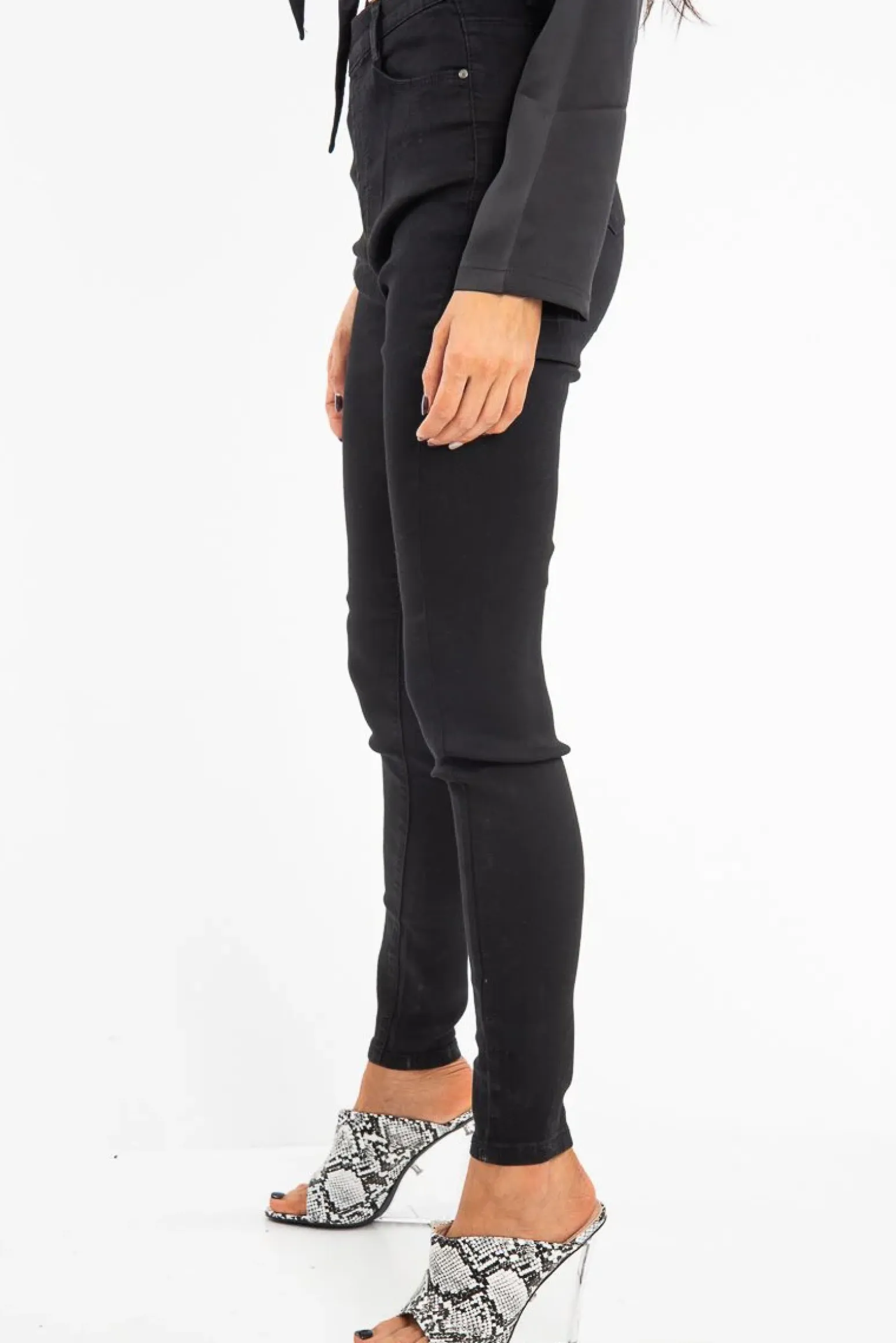 Rebellious Fashion Washed Black High Waist Skinny Fit Denim Jeans - Anatalia