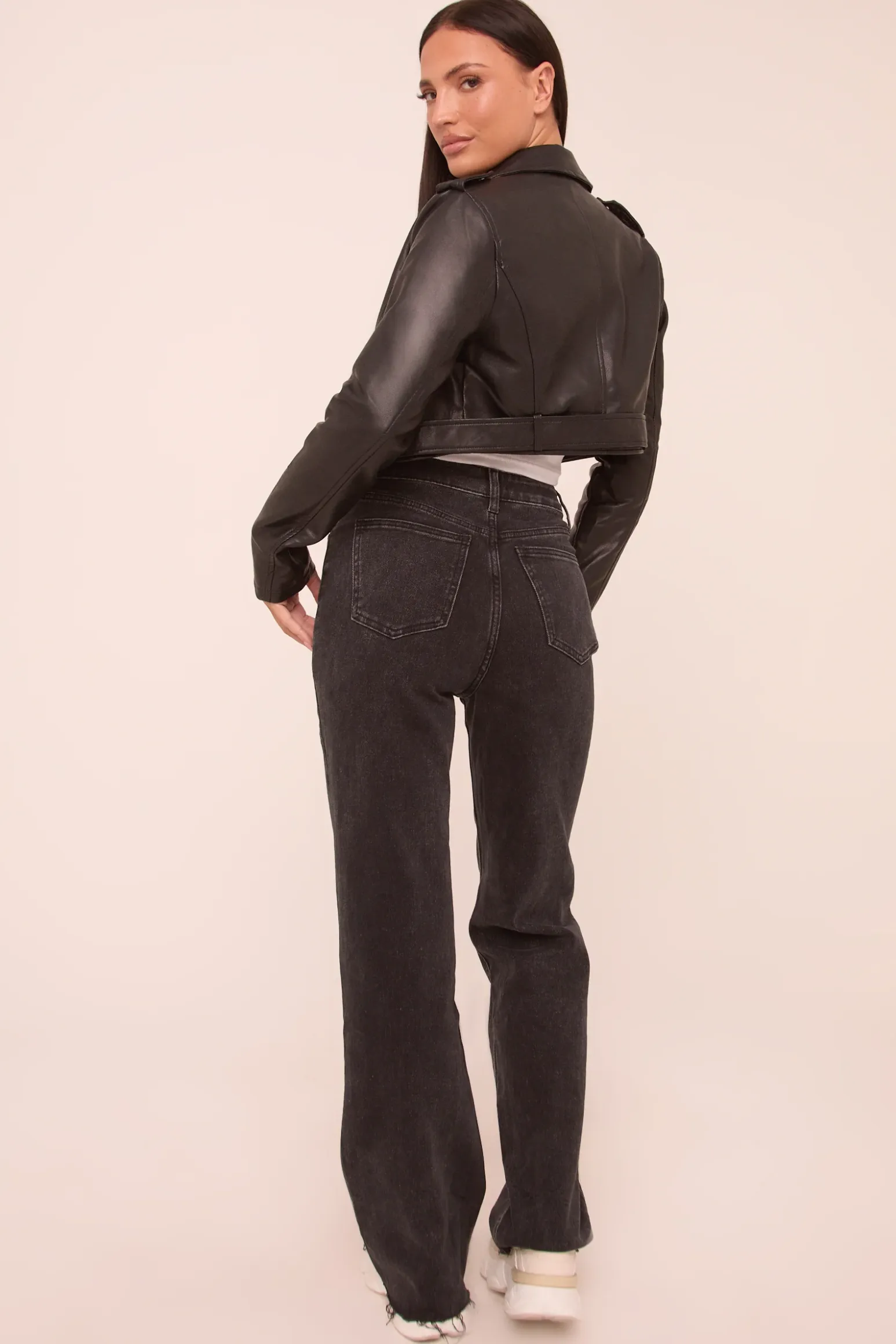 Rebellious Fashion Washed Black Stretch Mid Waist Straight Leg Frayed Hem Denim Jeans - Venus