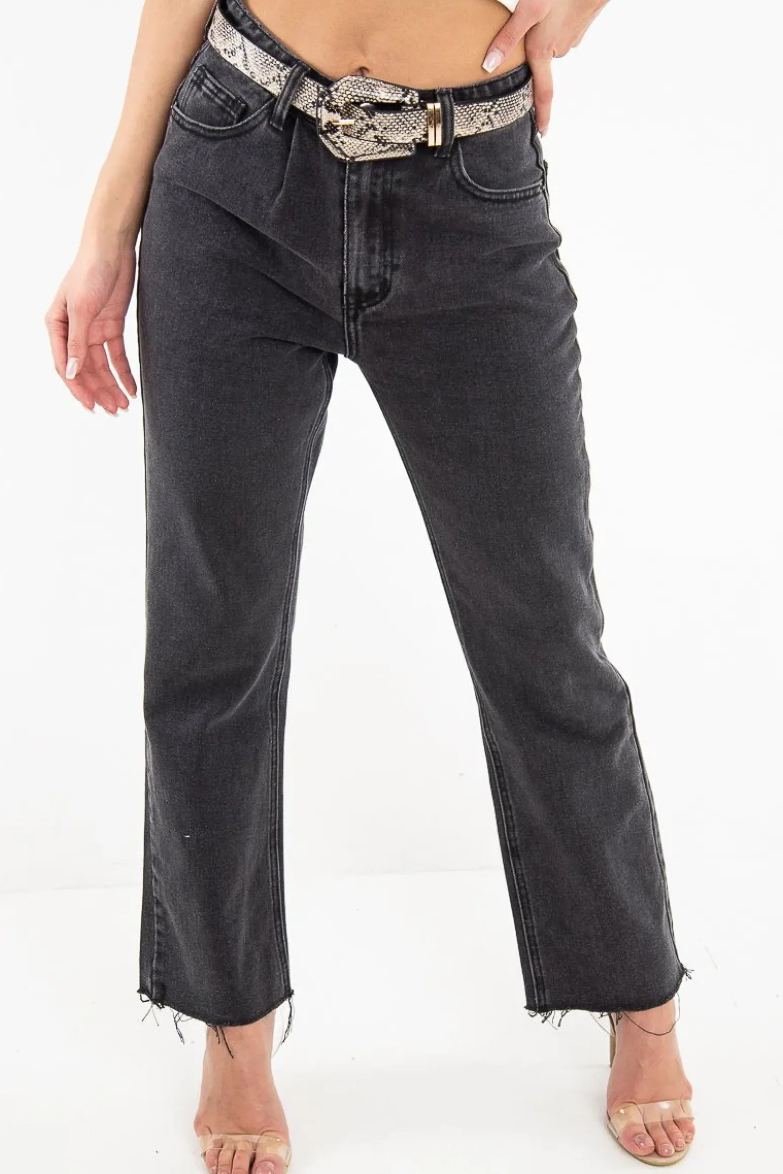 Rebellious Fashion Washed Black Wide Leg Denim Jeans - Annalya