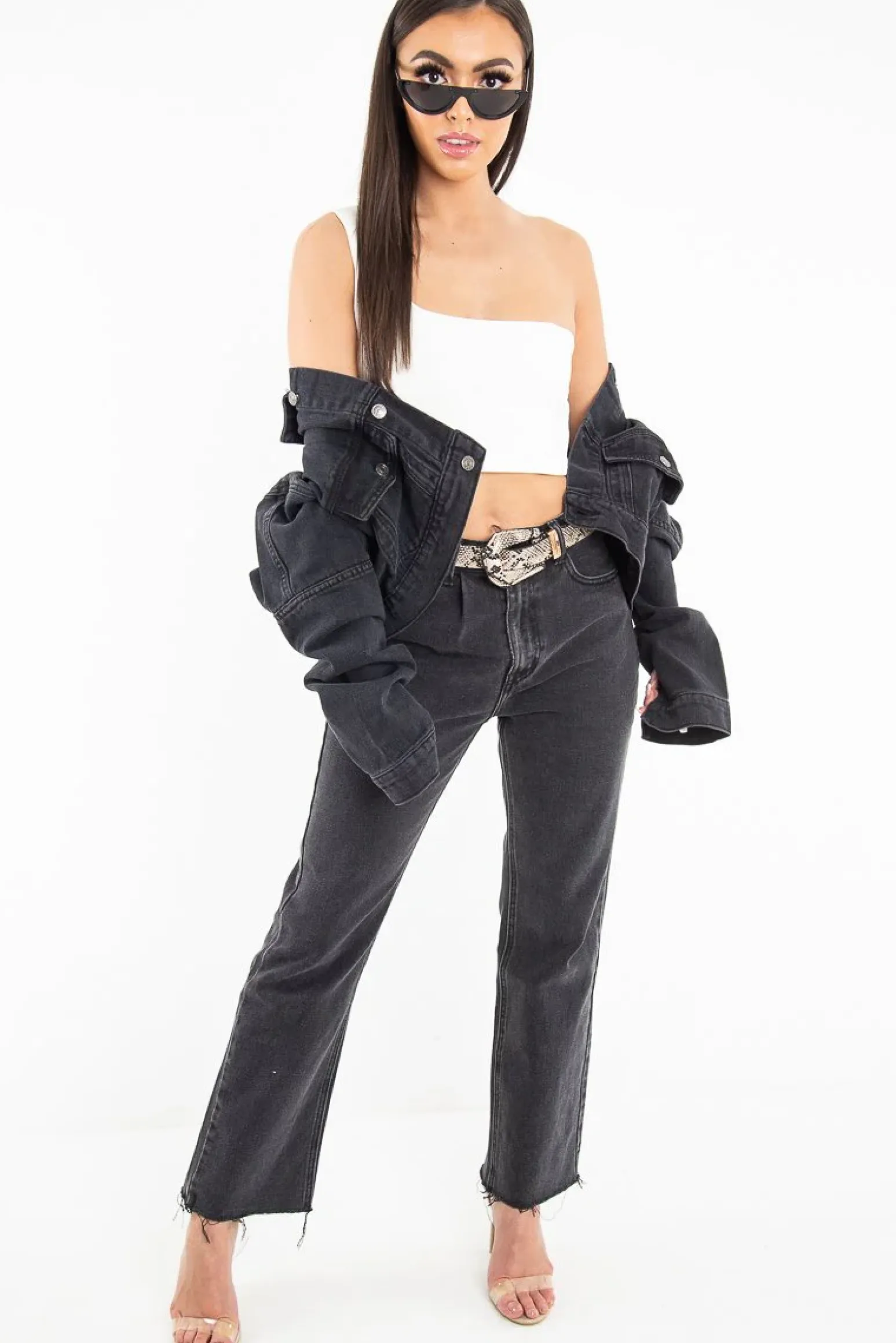 Rebellious Fashion Washed Black Wide Leg Denim Jeans - Annalya