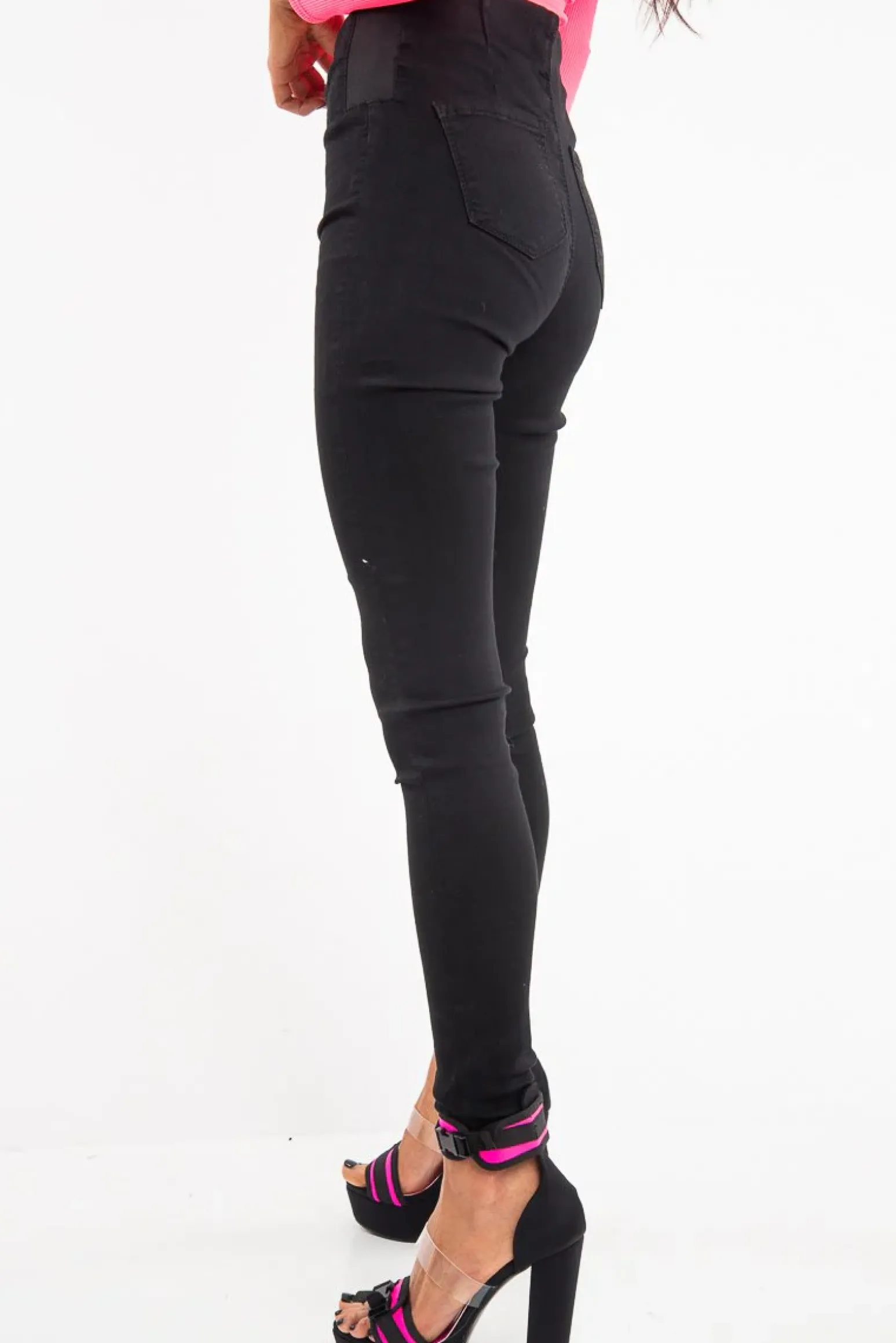 Rebellious Fashion Washed Black Zip Front Skinny Denim Jeans - Bryana