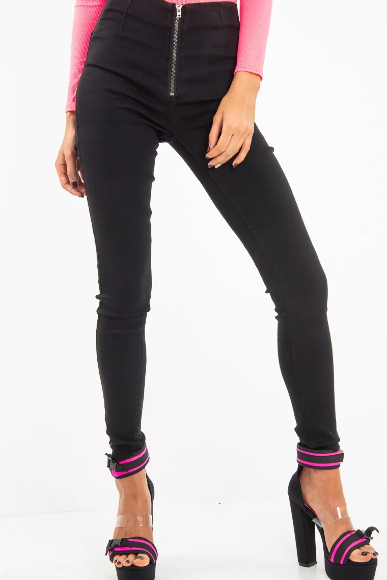 Rebellious Fashion Washed Black Zip Front Skinny Denim Jeans - Bryana