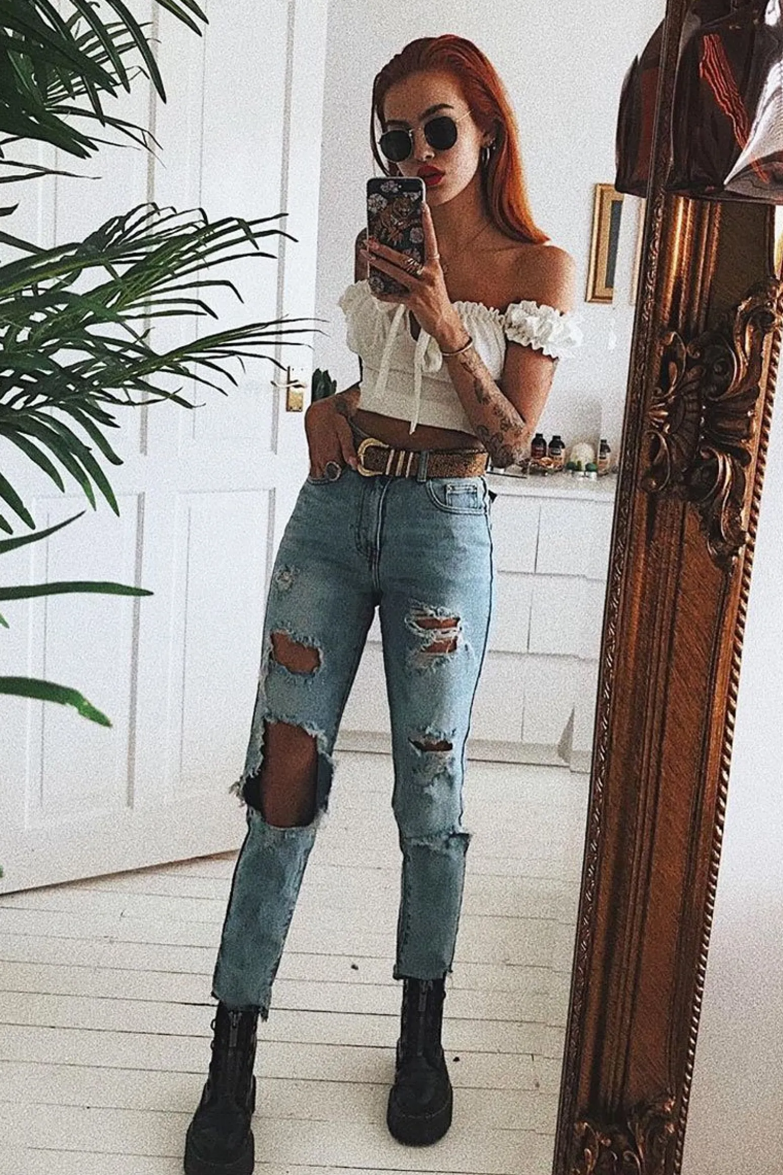 Rebellious Fashion Washed Blue Distressed Jeans - Gilly