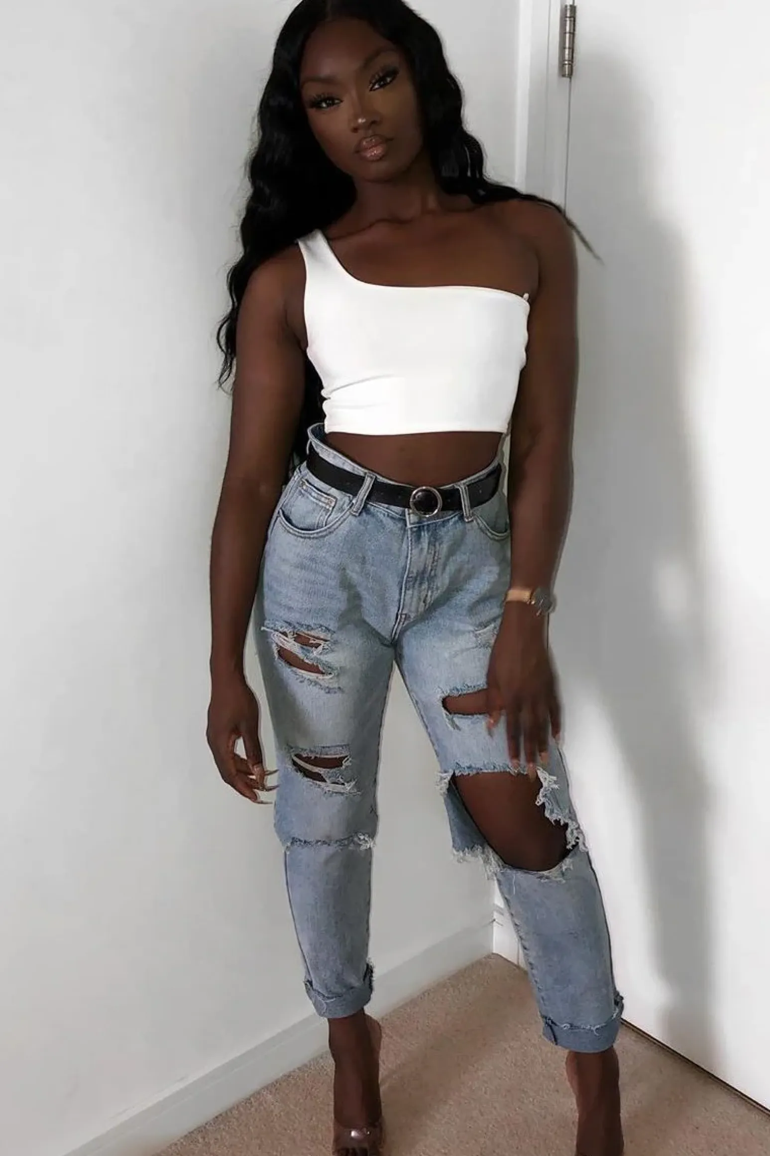 Rebellious Fashion Washed Blue Distressed Jeans - Gilly