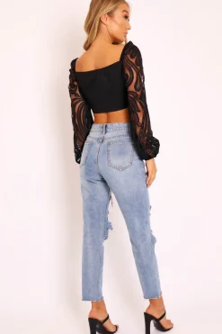 Rebellious Fashion Washed Blue Distressed Jeans - Gilly