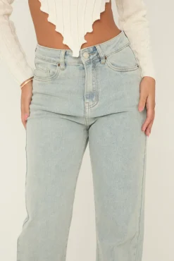 Rebellious Fashion Washed Blue Stretch Frayed Hem Jeans - Scarlett