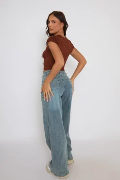 Rebellious Fashion Washed Blue Wide Leg Jeans - Lilla