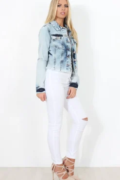 Rebellious Fashion Washed Denim Crop Jacket - Laura