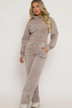 Rebellious Fashion Washed Grey Cinched Waist Hoody and Joggers Loungewear Co-ord Set - Destiny
