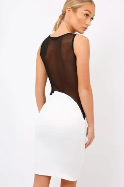 Rebellious Fashion white & Black Mesh Midi Dress - Kirsten