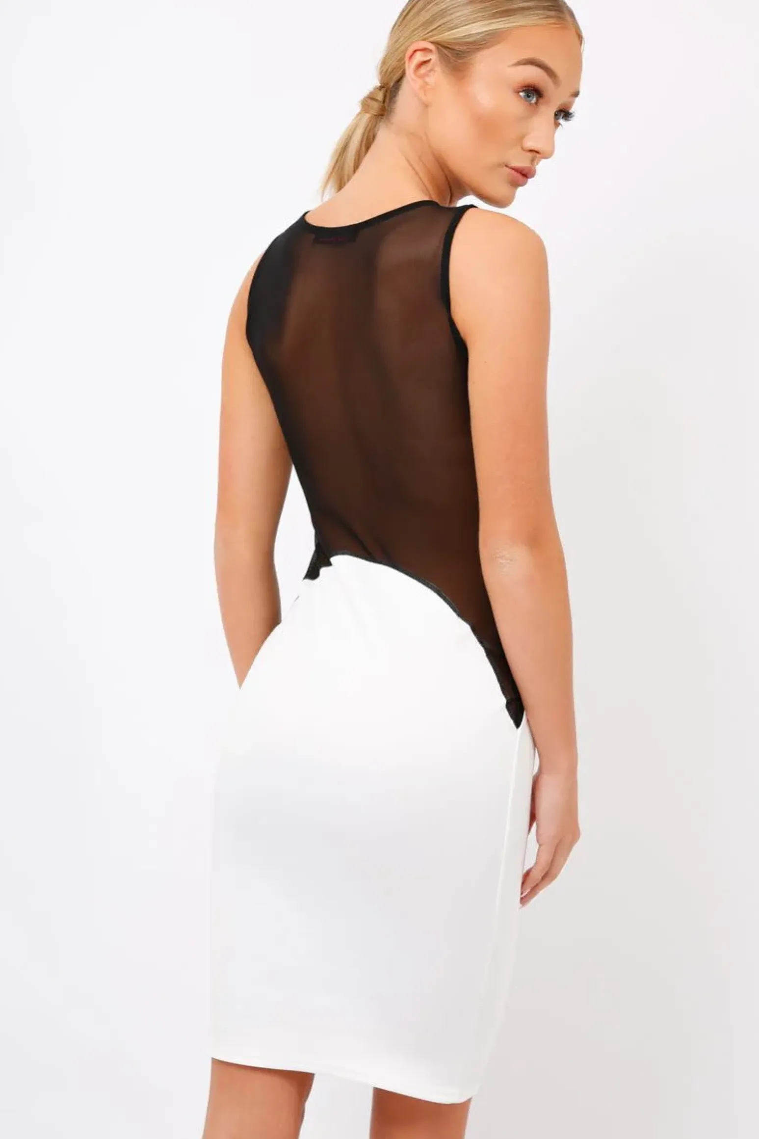 Rebellious Fashion white & Black Mesh Midi Dress - Kirsten