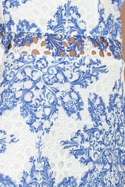 Rebellious Fashion White & Blue Crochet V Front Dress - Dacia