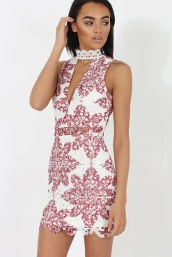 Rebellious Fashion White & Red Crochet V Front Dress - Dacia