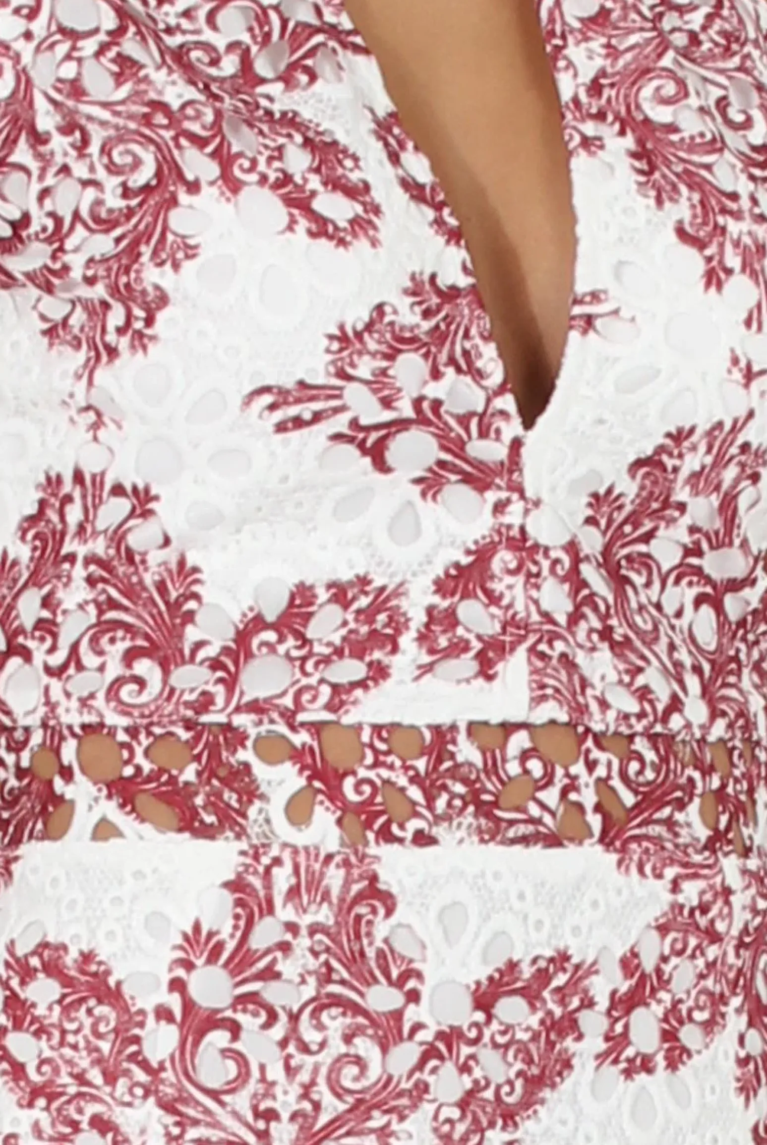 Rebellious Fashion White & Red Crochet V Front Dress - Dacia