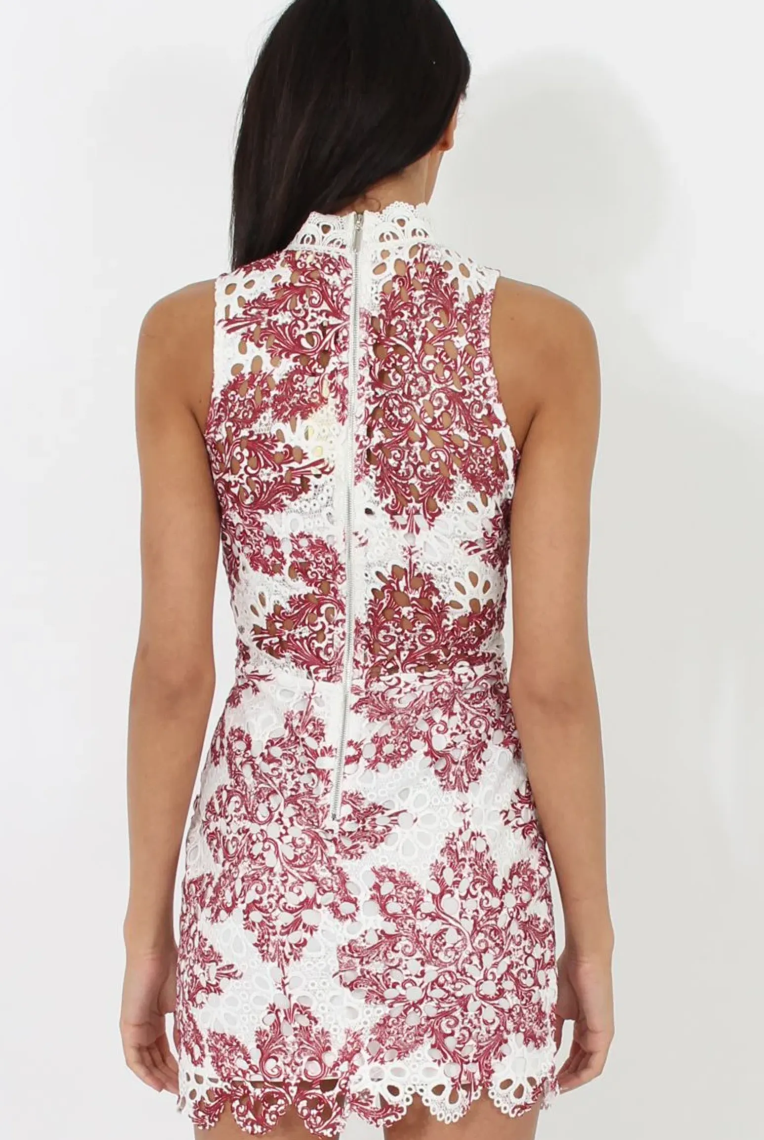 Rebellious Fashion White & Red Crochet V Front Dress - Dacia