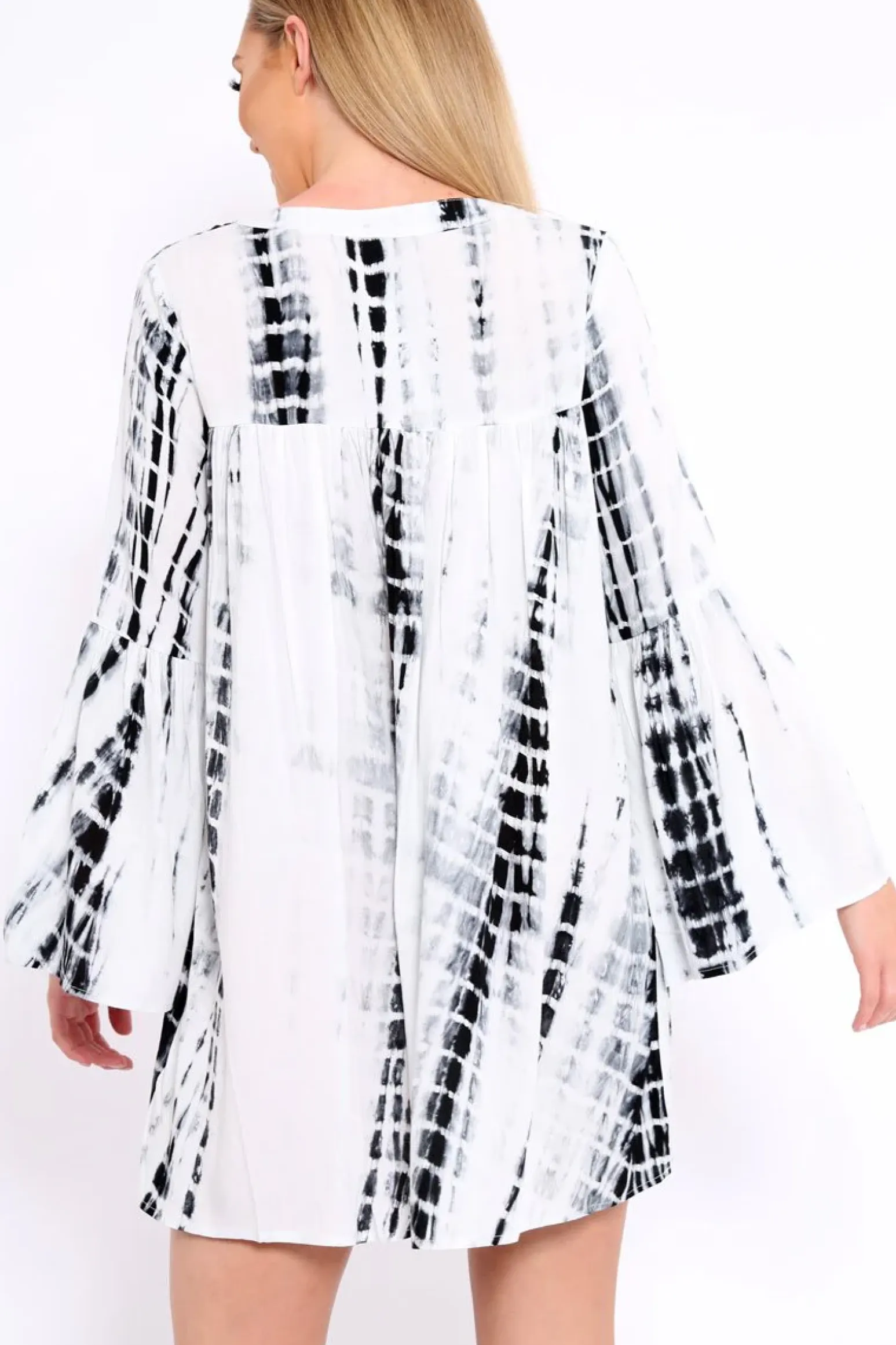 Rebellious Fashion White and Black Tie Dye Smock Dress - Peony