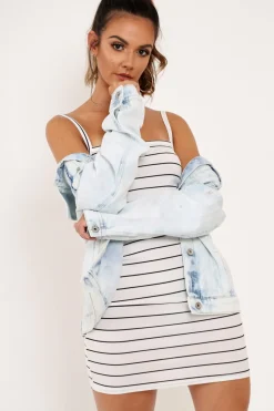 Rebellious Fashion White Black Stripe Cami Bodycon Mini Dress - Edeline