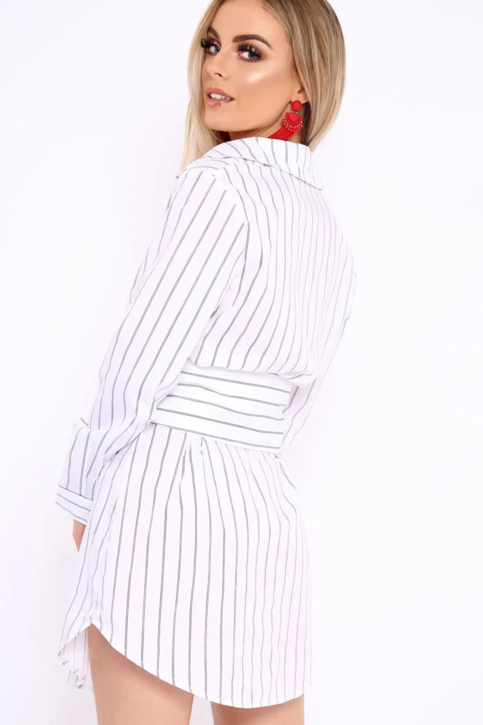 Rebellious Fashion White Black Stripe Corset Shirt Dress - Korrin