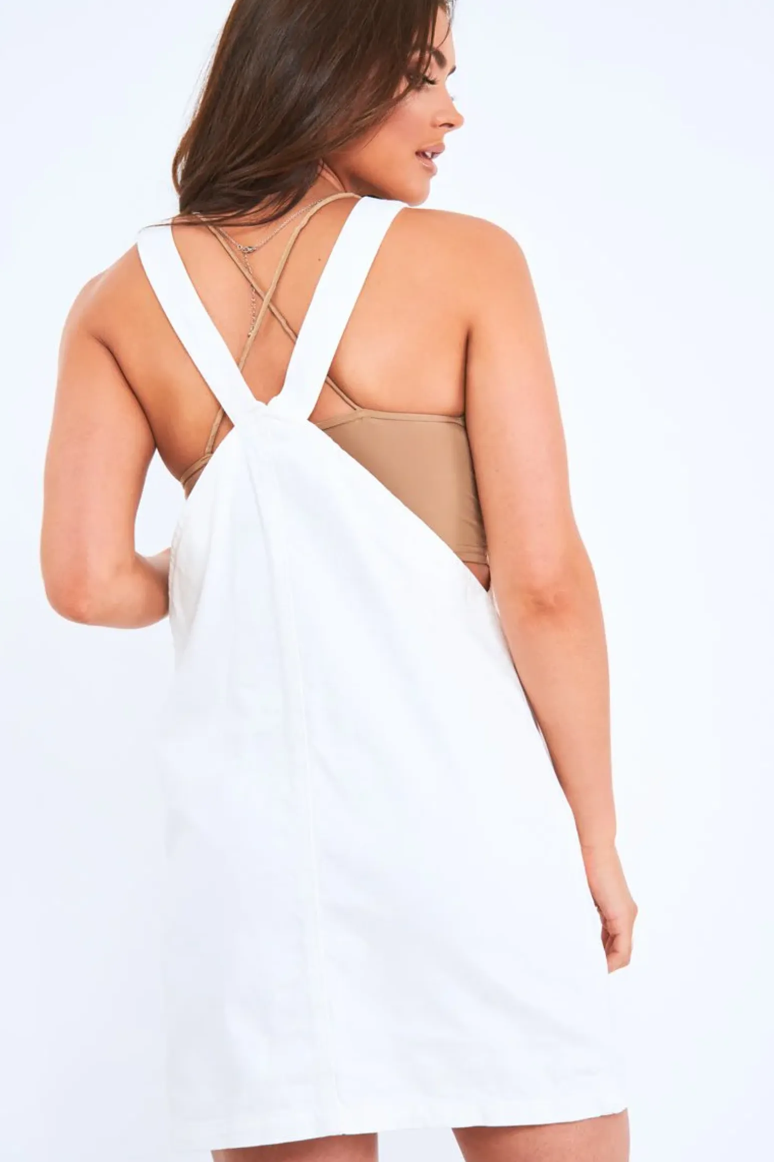 Rebellious Fashion White Button Detail Denim Midi Dress - Zailynn