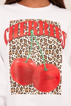 Rebellious Fashion White Cherry Print Oversized Sweatshirt Mini Dress - Jerry