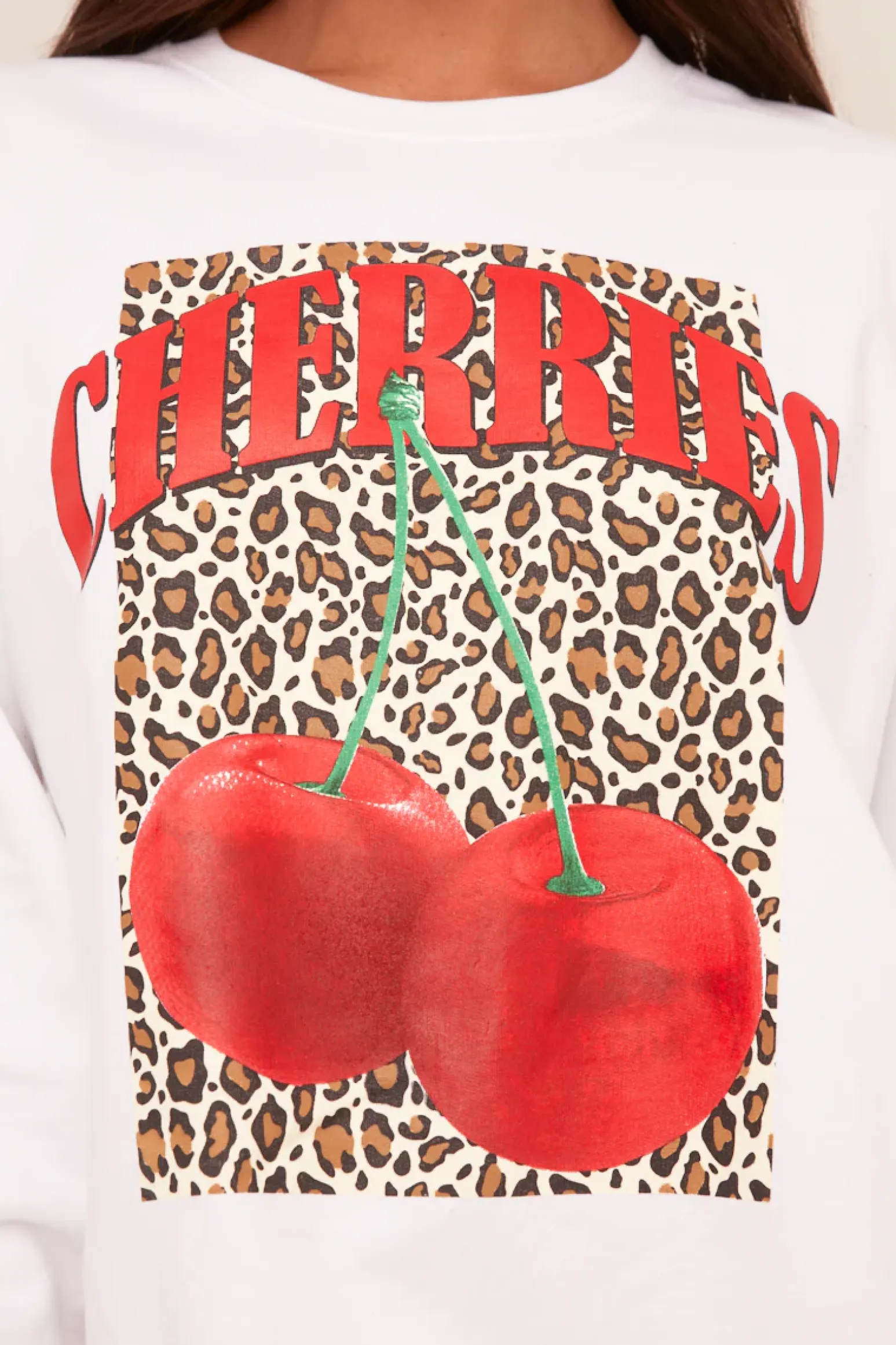 Rebellious Fashion White Cherry Print Oversized Sweatshirt Mini Dress - Jerry