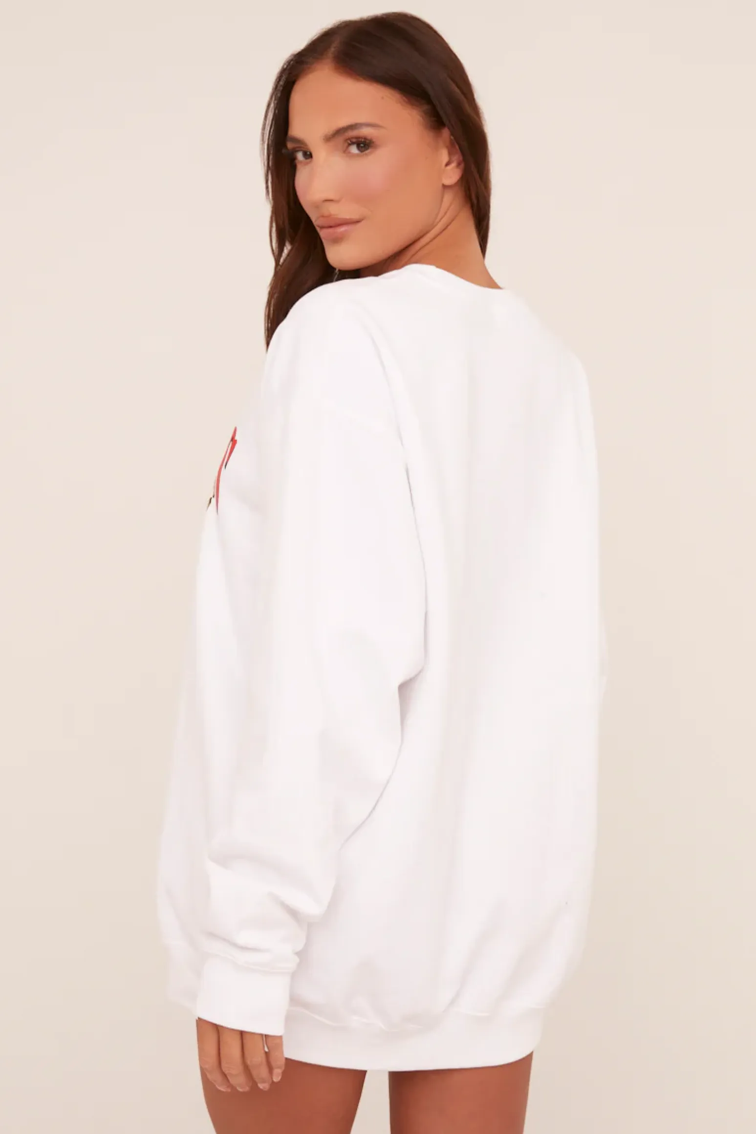 Rebellious Fashion White Cherry Print Oversized Sweatshirt Mini Dress - Jerry