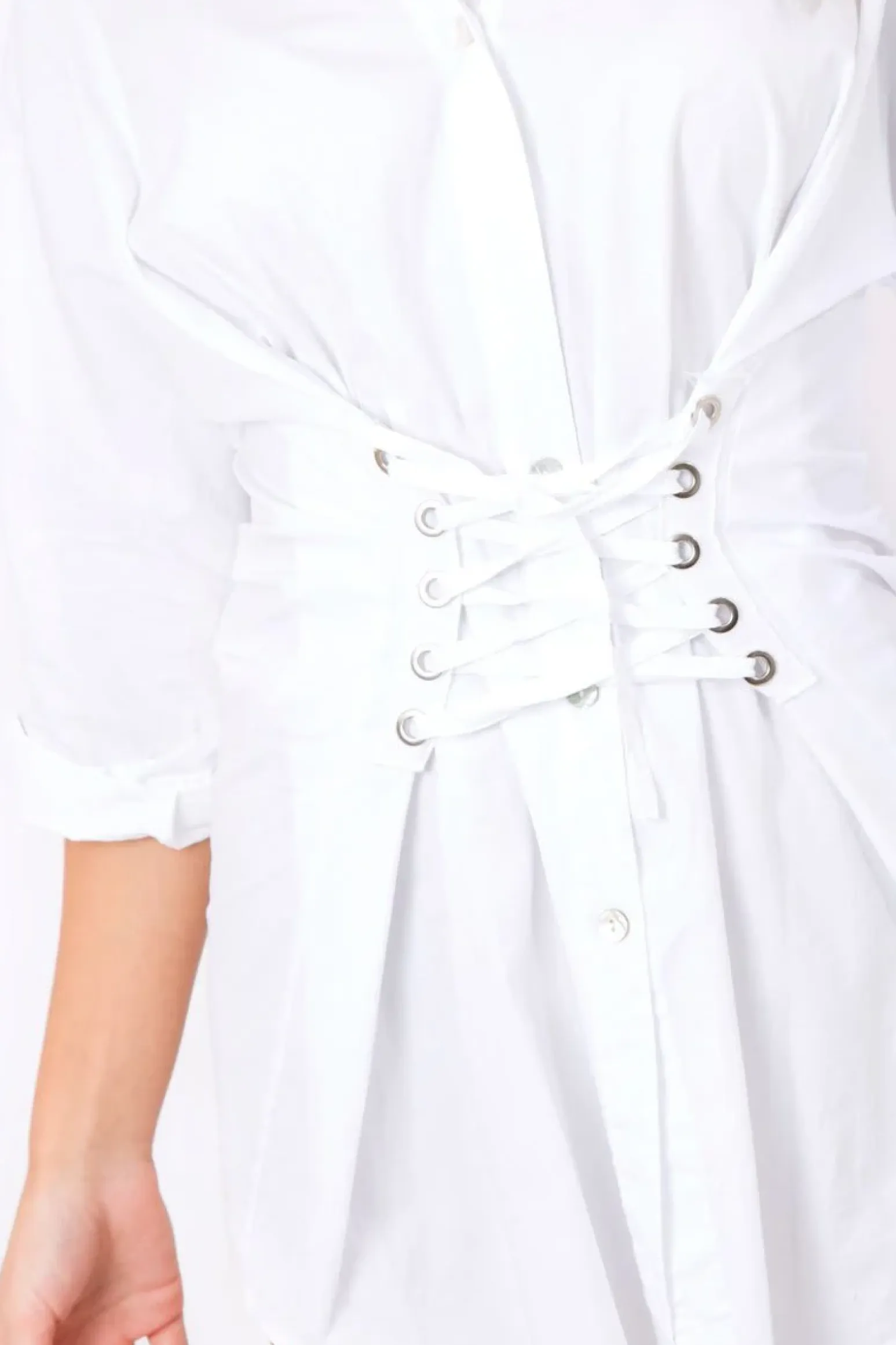 Rebellious Fashion White Corset Front Shirt Dress - Malika