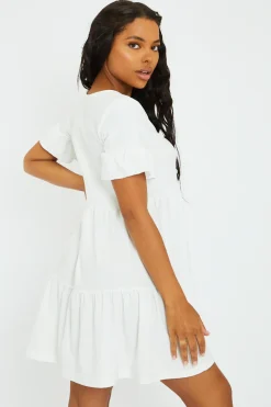 Rebellious Fashion White Frill Smock Dress - Ruth
