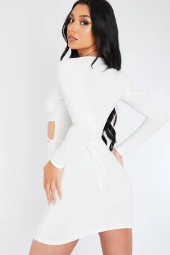 Rebellious Fashion White Front Cut Out Crossover Mini Dress - Alyvia